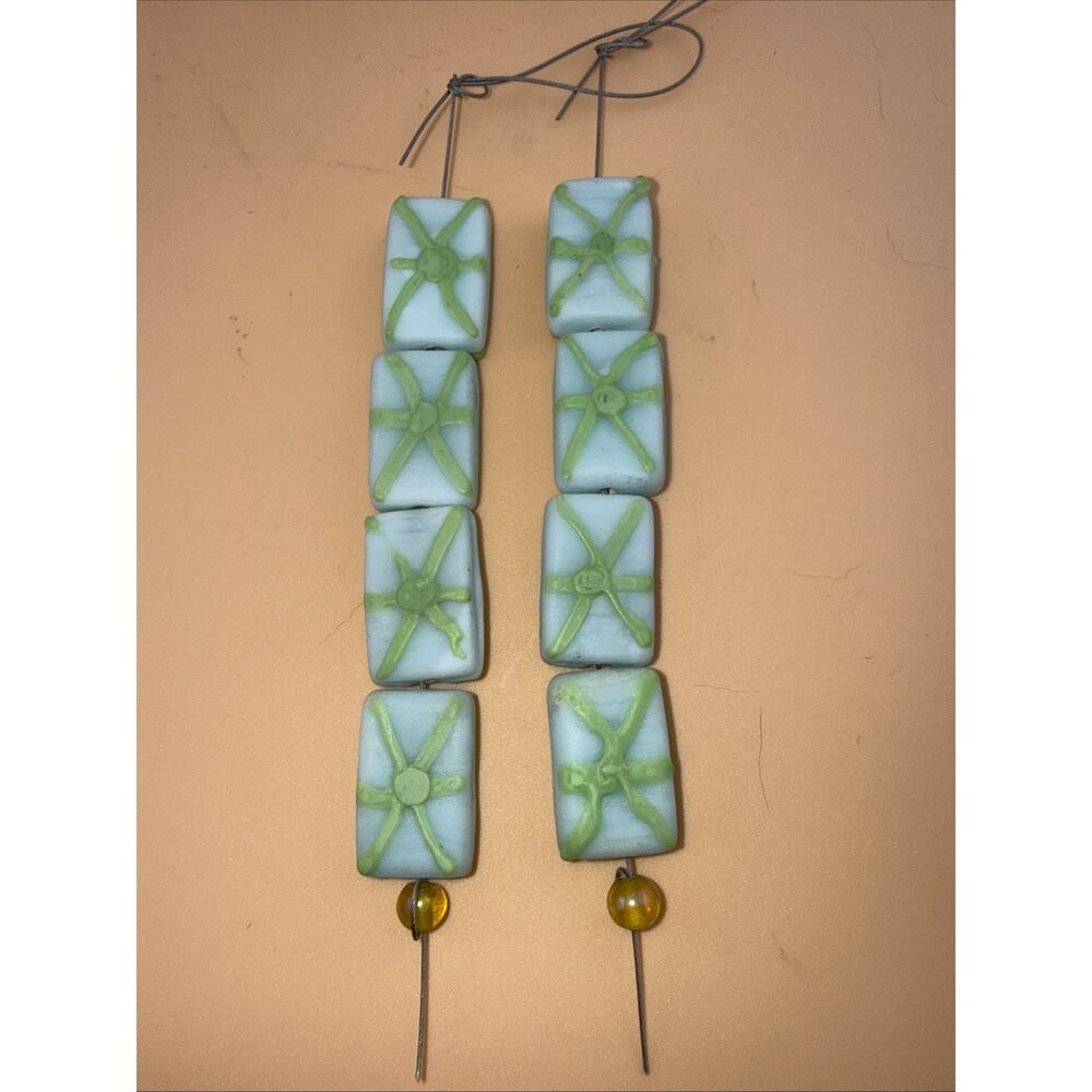 Antique Venetian Blue/green Lampwork Italian Rectangle Beads, African Trade 8pcs